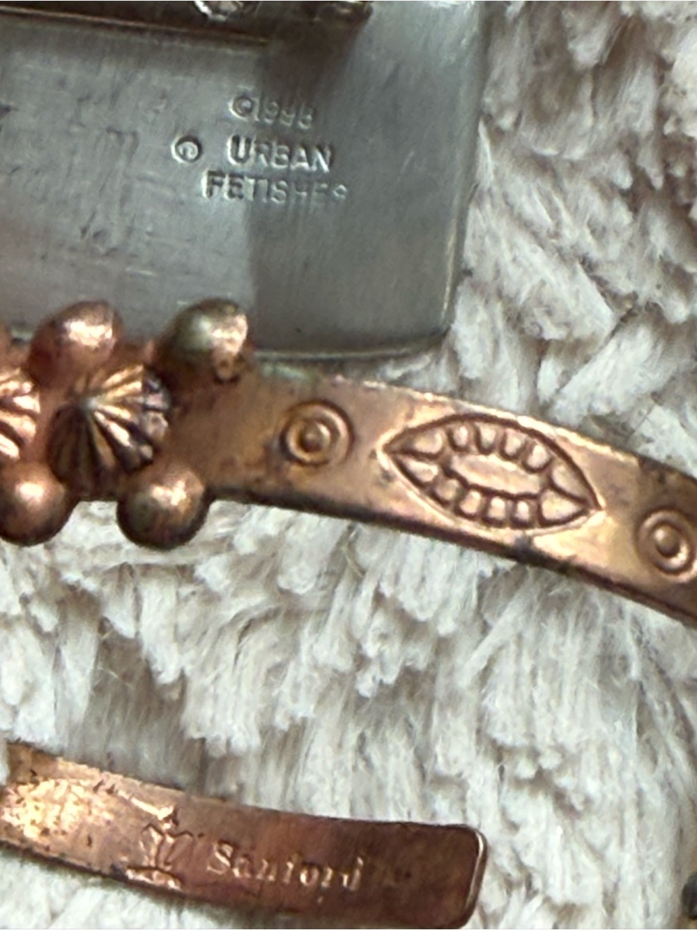 Vintage jewelry bundle, 4 bracelets, 2 pins, 3pr earrings, 2 belt buckles. - Picture 2 of 16